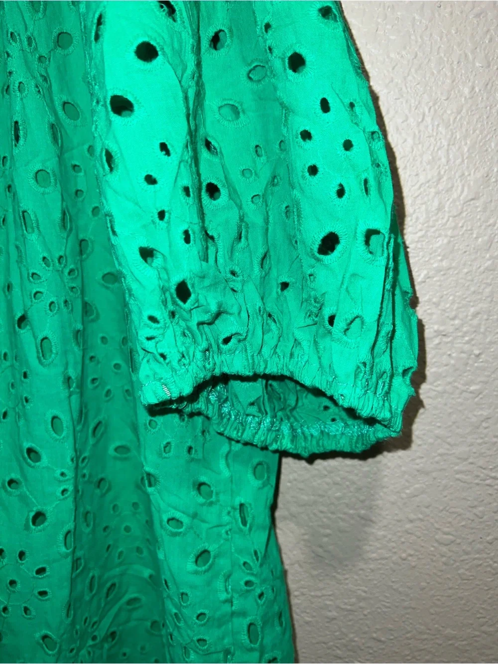PRETTYGARDEN Green Eyelet Lace Puff Sleeve Blouse NWT XXL Boho Ruffle Neck - Picture 4 of 11